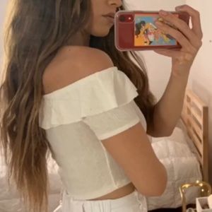 Ruffled Off Shoulder Bardot Crop Top from ZARA🤍